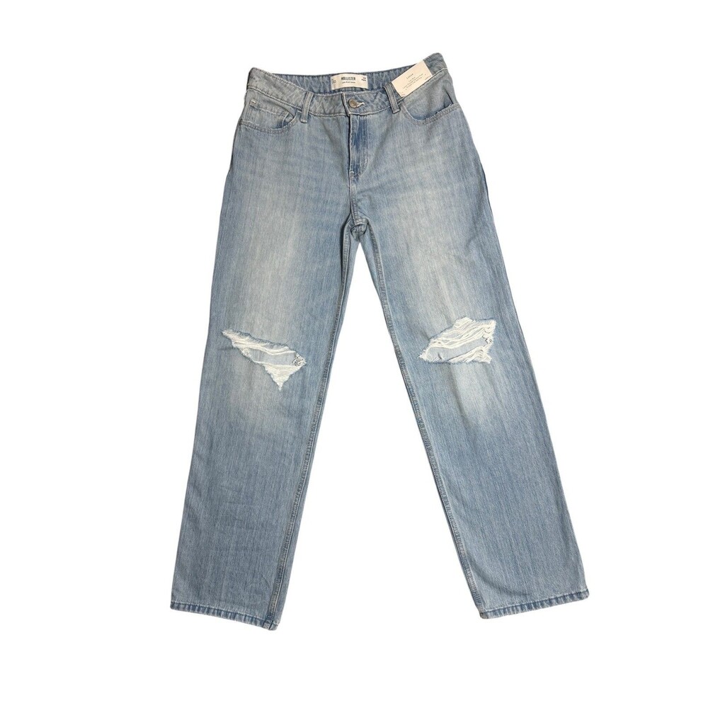 Hollister Low Rise Loose Distressed Straight Leg Jeans Light Wash W28 Size 6
